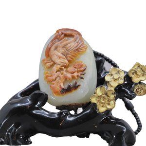 Chinese Hetian Jade Pendant w Bird Giant Eagle & Pine Tree